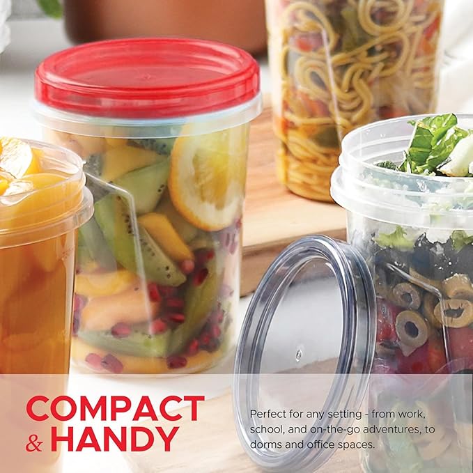 Tafura 10 Pack Leakproof Freezer Containers for Food with Twist Top Lids - 32 Oz BPA Free - Black/Red Lids