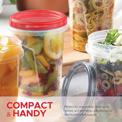 Tafura 10 Pack Leakproof Freezer Containers for Food with Twist Top Lids - 32 Oz BPA Free - Black/Red Lids