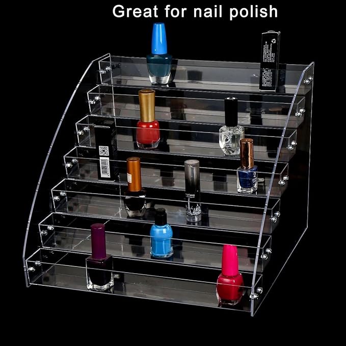 SOUJOY 7 Tier Sunglass Organizer Stand, Acrylic Sunglass Holder, Clear Nail Polish Display Stand, Eyewear Countertop Storage Tray for Highlighting Glasses, Makeup, Essential Oil