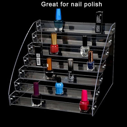 SOUJOY 7 Tier Sunglass Organizer Stand, Acrylic Sunglass Holder, Clear Nail Polish Display Stand, Eyewear Countertop Storage Tray for Highlighting Glasses, Makeup, Essential Oil