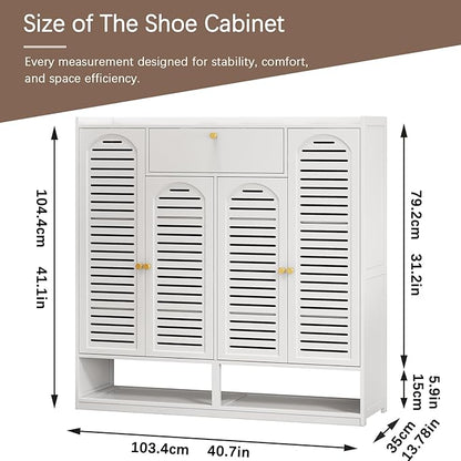 7-Tier Shoe Storage Cabinet with Shutter Doors, Large Capacity Shoe Cabinet With Drawers Sneakers Shoe Rack Shelf for Entryway, Freestanding Shoe Organizer with Thickened Adjustable Shelves for Closet