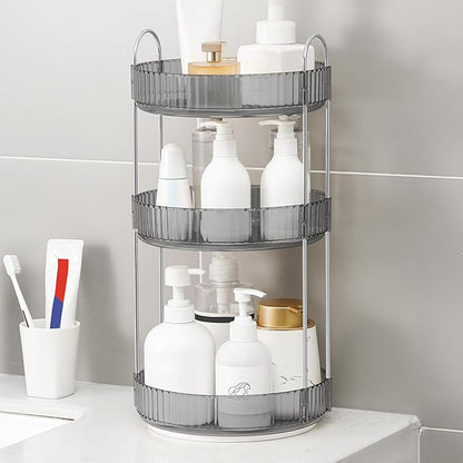 YCIA&DONE 360 Rotating Makeup Organizer and Storage for Vanity Countertop 3 Tiers, High Capacity Cosmetic Skincare Perfume Organizers for Dresser Bathroom Lazy Susan (Smoky Gray)