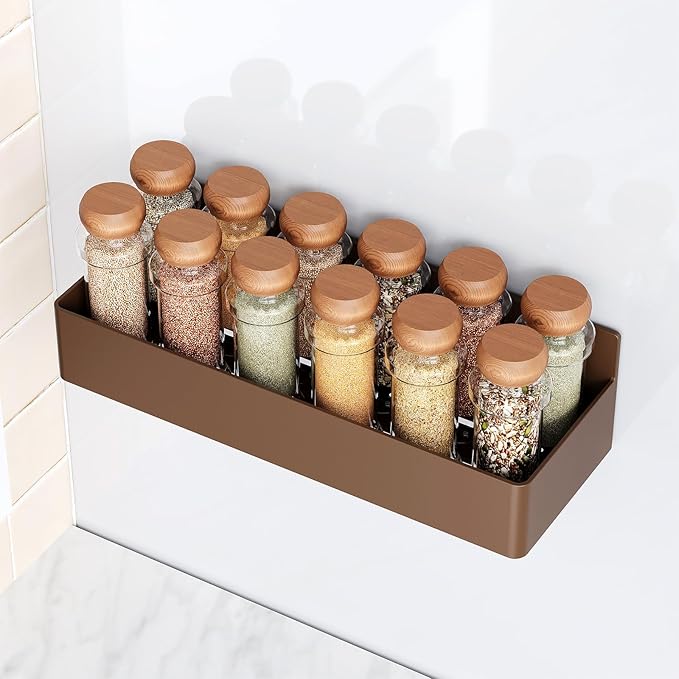 Mystozer Magnetic Spice Rack for Refrigerator, Kitchen Organizer and Storage Shelf, Brown(4 Pack)…