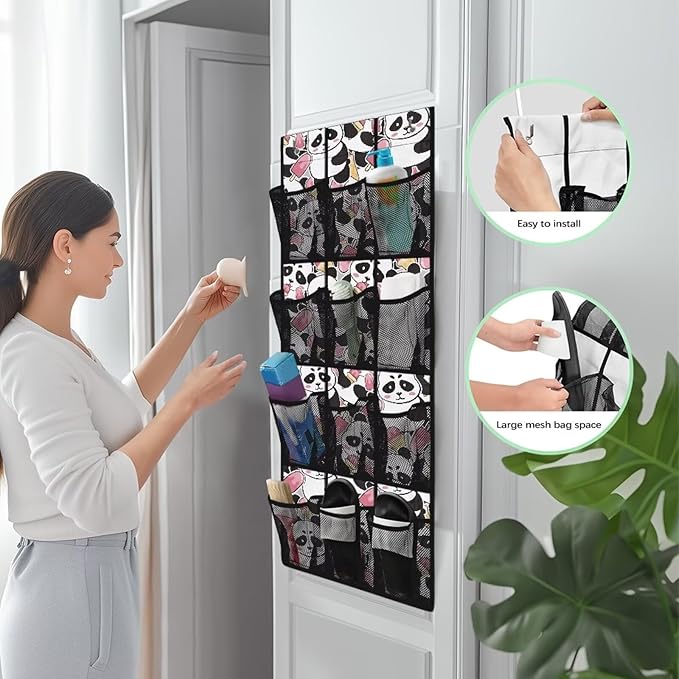 ZUXONGSY12 Pockets Over The Door Organizer Cartoon Pandas Behind Door Shoe Organizer for BedRoomEasy to Install Wall Hanging Storage for Living Room