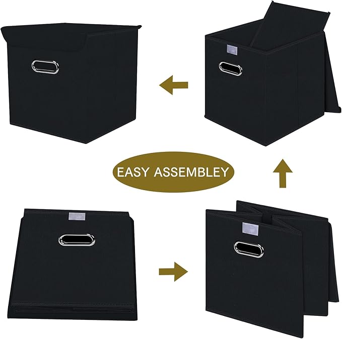 Fabric Storage Cube Bins with Lids Closet Organizers collapsible storage bins basket with Handles for Home,Storage Boxes for Organizing,1 Pack,(Black)