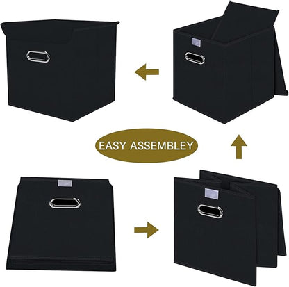 Fabric Storage Cube Bins with Lids Closet Organizers collapsible storage bins basket with Handles for Home,Storage Boxes for Organizing,1 Pack,(Black)