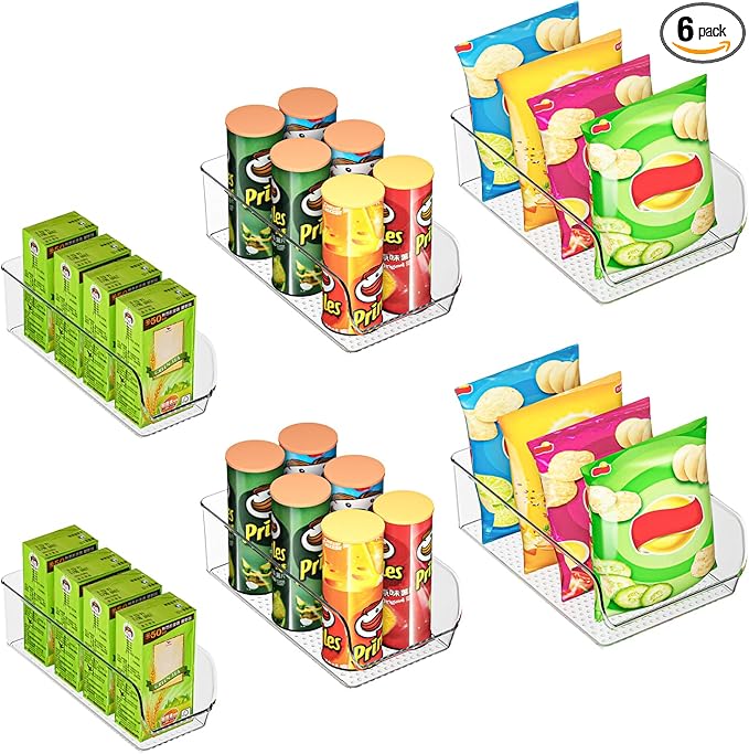Ettori Set of 6 Clear Plastic Storage Bins - The Ultimate Pantry Organizers and Storage Solution for Kitchen, Cabinet, and Refrigerator Organization