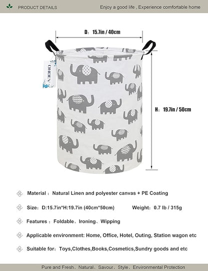 Round Elephant Laundry Basket,Collapsible Laundry Hamper for Nursery,Cute Elephant Toy Storage Bin for Kids,Waterproof Storage Basket for Home,Bedroom,Playroom,New Parent Gift(Grey Elephant)