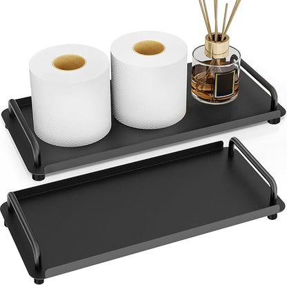 Gypie 2 Pack Toilet Paper Storage, Toilet Tank Tray with Handle, Toilet Paper Basket for Bathroom, Toilet Tank, Kitchen (Black)