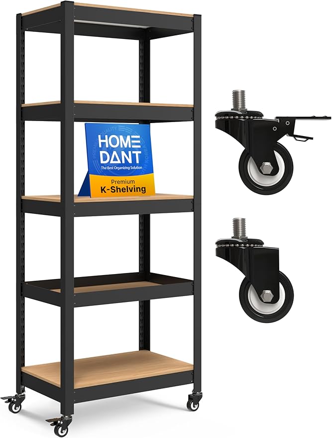 HOMEDANT House 24.4" W 5 Tier Heavy Duty Garage Shelving Adjustable Metal Rack Storage Shelves Standing Shelf Unit Organizers Pantry Closet Office Black 1Pack