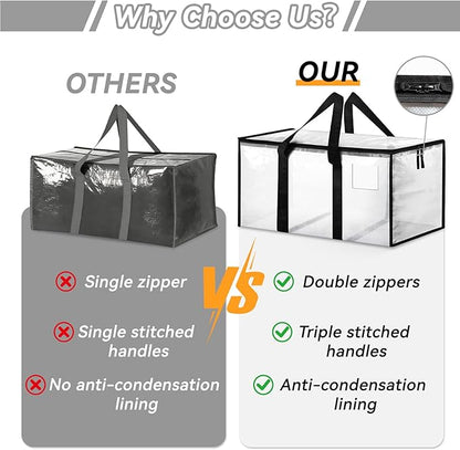 6 Pack Extra Large Heavy Duty Storage Bags, Waterproof Clear Storage Bins with Lids, Backpack Straps, Zippers & Handles, Moving Bags for Travel, Moving, College Dorm Storage