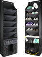 3in1 Over The Door Shoe Organizer with 5 Slanted Compartments,Removable Storage Bin & Transparent Pockets,Thickened Waterproof Oxford Fabric Shoes Rack for Shoes,Boots,Toys,Daily Essentials. (Black)