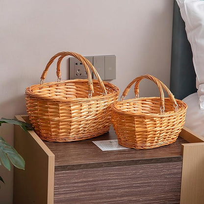 Wicker Picnic Basket with Handle, Kingwillow, (Small Orange-red)