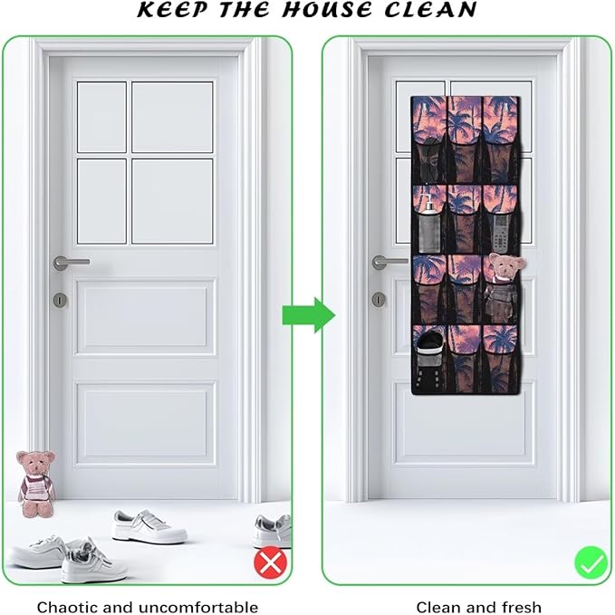 Coconut Tree Over the Door Shoe Organizer 12 Large Pockets Hanging Shoe Rack for Closet Sturdy Oxford Fabric Shoe Storage Organizer