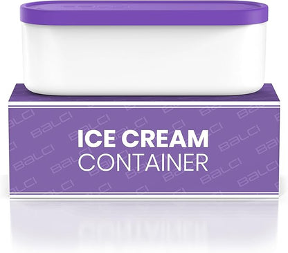 BALCI - Ice Cream Container - 2 Quart - Perfect Reusable Freezer Storage for Homemade Ice Cream Tubs for Sorbet, Frozen Yogurt and Gelato! - Flexible Silicone Lids, Long Scoop, Stackable - Purple