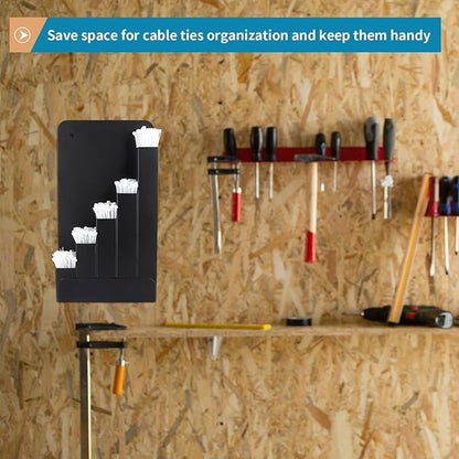 Cable Tie Organizer Holder with Screws, Metal Zip Tie Storage Container for Trailer, Workshop, Tool Box, Garage (Black)