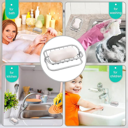 Patelai Soap Dish Stainless Steel Bathroom Bar Soap Holder for Shower Rust Proof Metal Self Draining Sponge Shelf Tray for Kitchen Sink(Classic Style)