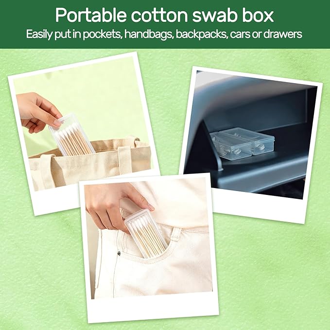 4 Pcs Cotton Swab Holder, Travel Portable Floss Pick Dispenser, Hair Tie Organizer, Small Plastic Box with Lid, 4.1 x 1.8 x 1