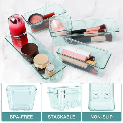 StorMiracle 25 PCS Drawer Organizer Set, 4 Varied Size Bathroom and kitchen Drawer cabinet organizer Trays, Clear Storage Bins for Makeup, Jewelry, Utensils and Gadgets