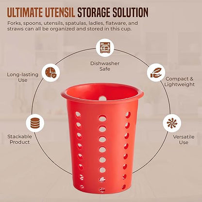 OCS Parts Perforated Utensil Drying Cups | Red | Set of 3 | Plastic Flatware Holder Cylinders for Kitchen Counter Organization