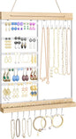 Feyejade Hanging Jewelry Organizer and Storage, 5-Tier White Earring Necklace Holder Jewelry Display Organizer Stand Rack, Wall Mounted for Earrings Necklaces Bracelets and Rings, White
