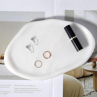 Koville Luxurious White Marble Vanity Tray, Cloud Shape Serving Stone Key Tray for Home Decor, 10" x 7" Marble Storage Trays for Bathroom, Stone Plate Holder for Perfume, Candle and Jewelry