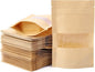 100pcs 3.5 x 5.5 inch Kraft Paper Treat Bags with Window Ziplock Stand Up Pouches for Food Storage Cookies Snacks Tea Packing