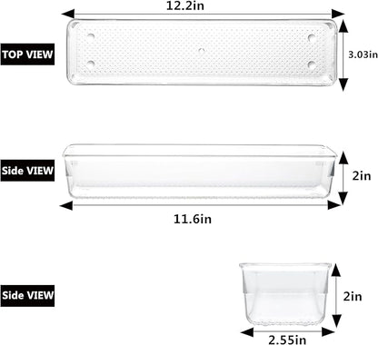 6 Set Clear Plastic Junk Drawer Organizer Vanity Curlery Utensil Makeups Organizer for Kitchen 12'' X 3''
