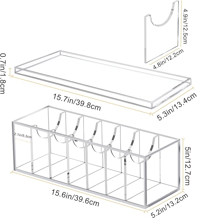 Adjustable Acrylic Belt Organizer with 6 Removable Dividers and a Dust Lid, Clear Belt Storage for Closet and Drawer, 7 Compartments Belt Box Holder for Singers, Men, Women (Adjustable Version)