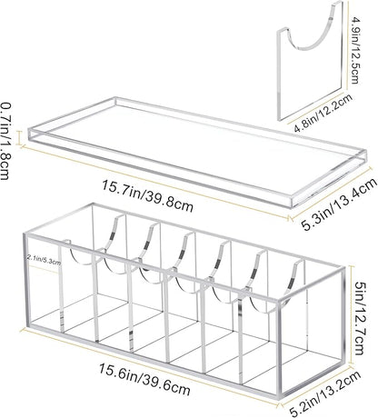 Adjustable Acrylic Belt Organizer with 6 Removable Dividers and a Dust Lid, Clear Belt Storage for Closet and Drawer, 7 Compartments Belt Box Holder for Singers, Men, Women (Adjustable Version)