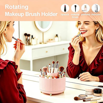Makeup Brush Holder, Makeup Brush Organizer Countertop, Skincare Makeup Cosmetic Perfume Organizer Storage Box Case for Vanity Bathroom Countertop(Pink)