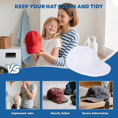 Upgraded Hat Washer Cage with Protective Mesh Bag, Durable Hats Cleaner for Caps, Hat Cleaner for Baseball Caps - Reusable, Fixed Holder, Prevents Deformation, Fits Most Hats, Pure White 2P