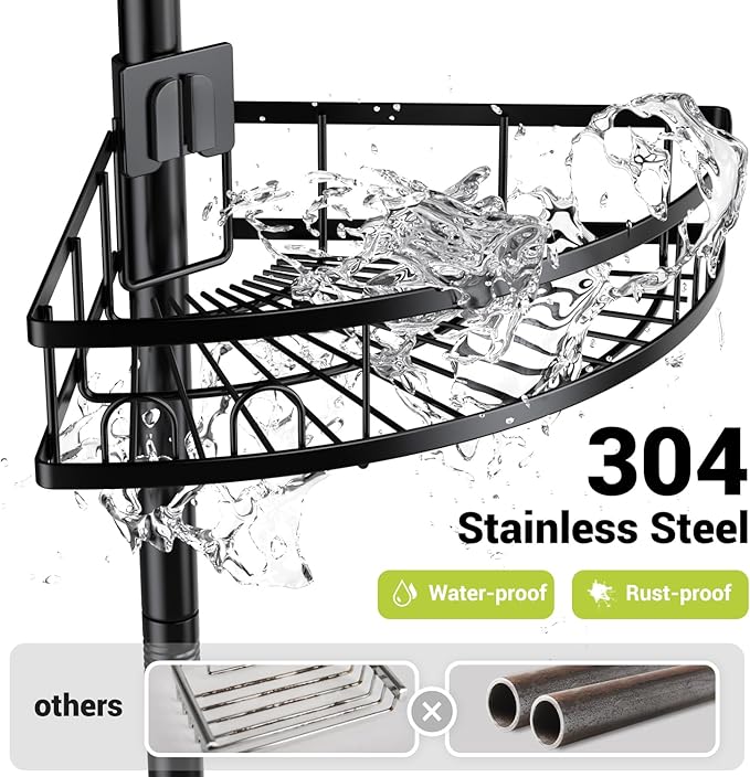 Aitatty Corner Shower Caddy Standing: 4-tier Rustproof Shower Organizer Shelf - Floor Shower Corner Shelf Rack Stand for Bathroom Black