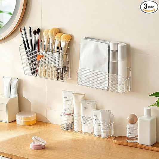 3 Pcs Wall-Mounted Makeup Organizer Set, Makeup Holder for Lipstick, Pencils, Brush, Lip Liner, Cabinet Storage for Mirror, Door, Bathroom, Vanity