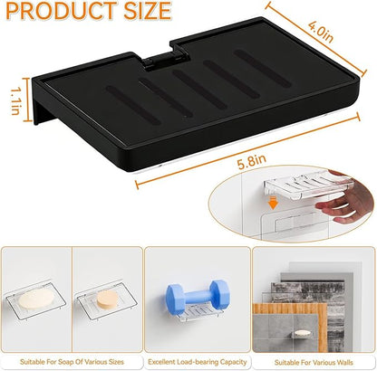 SUOXING 2 Pack Bar Soap Holder for Shower Wall,Self Draining Adhesive Soap Holder,Rustproof Wall Mounted Acrylic Shower Soap Rack & Caddy for Bathroom,Bath,Kitchen,No Drilling PlasticSoap Shelf,Black