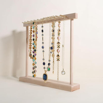Medium necklace hanger shelf with 12 copper bars, Wooden jewelry storage organizer rack for hanger necklace bracelet, necklace display stand for boutique store【Maple】