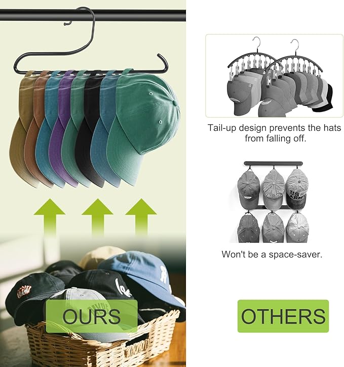 Hat Organizer for Baseball Caps, 4 Pack Metal Hat Hangers for Closet, Hat Rack Hat Holder Baseball Cap Storage Organizer Holds 20 Caps-Black