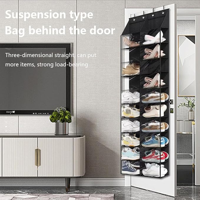 Over The Door Shoe Rack, 20 Large Pockets Over The Door Shoe Organizer 10 Tier Oxford Fabric Hanging Shoe Storage Organizer With 4 Metal Hook Over The Door Hanging Organizer