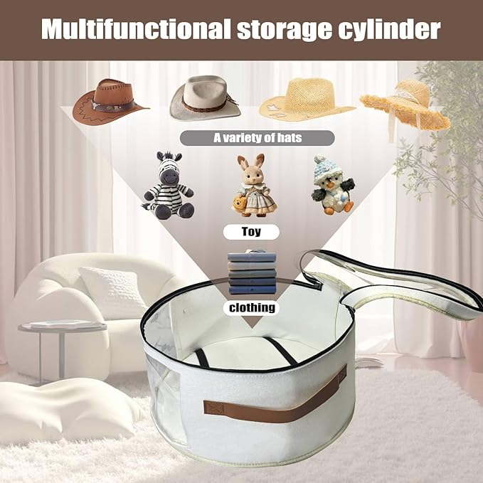 STARGAZ Oversized Clear Hat Storage Bag, Hat boxes for women storage, Cowboy hat storage, Hat accessories, hat organizer for closet, hat travel case with Handle, Holds Up to 10 Hats (White 1 Pack)