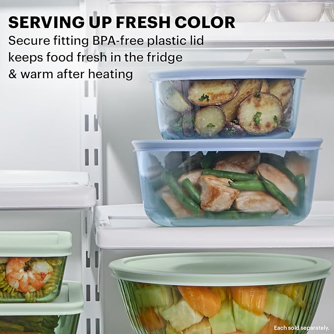 Pyrex Colors Tinted (6-PC Medium) Small/Medium Round Food Storage Container Set, Snug Fit Non-Toxic Plastic BPA-Free Lids, Freezer Dishwasher Microwave Safe, 2 Cup, 4 Cup & 7 Cup
