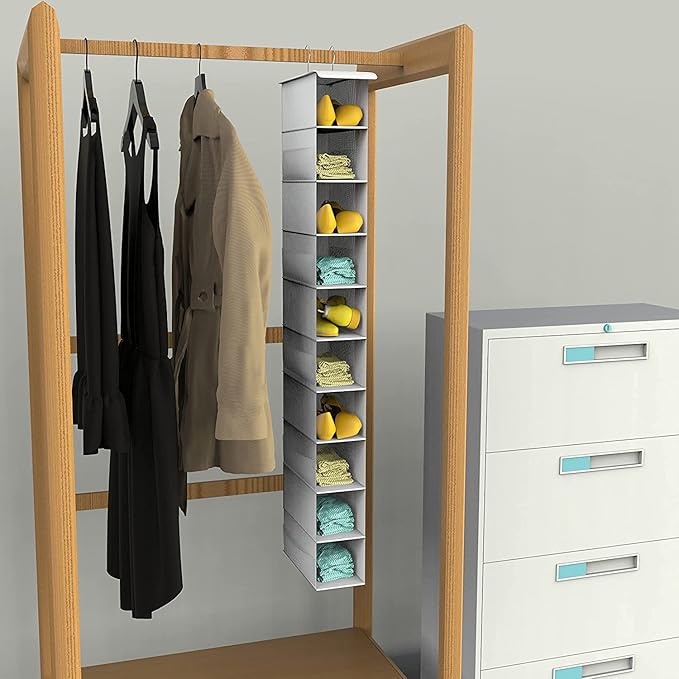 Libeder Hanging Shoe Organizer, 10-Shelf Closet Organizer with 6 Mesh Side Pockets