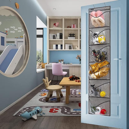 Extra Large Pockets Shoe Organizer for Closet Over The Narrow Door Hanging Shoe Holder Storage (6 Large Pockets-Grey)