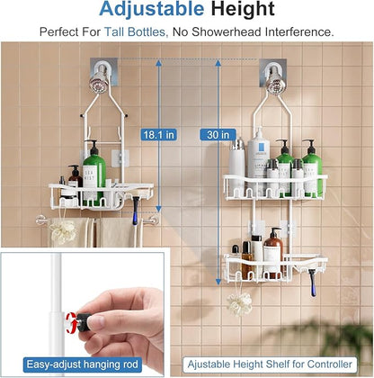 Upgraded Extended Length Shower Organizer with Hooks, Rustproof Shampoo Soap Holder, Large Hanging Bathroom Caddy