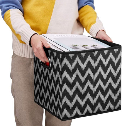 Collapsible Cube Storage Bins Chevron Cloth Storage Inserts Cubes Folding Fabric Storage Boxes 10.5x10.5 X 11 In Black Storage Baskets Drawer for Cube Organizer Storage QY-SC10-6