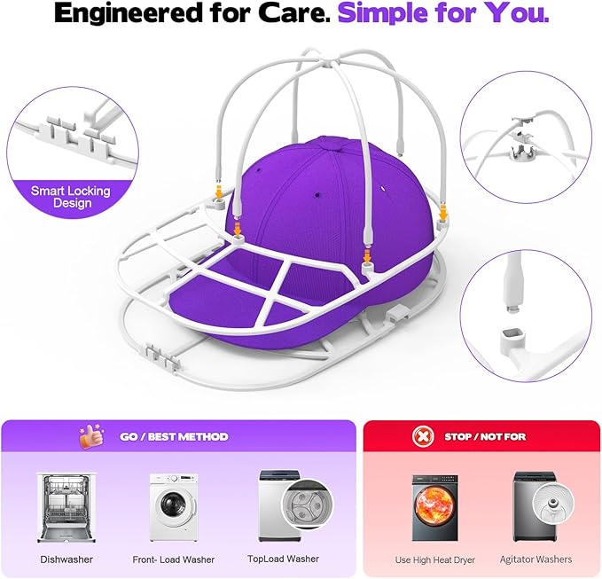 Hat Washer Cage with Mesh Bag – Baseball Cap Cleaner for Washing Machine & Dishwasher, 2 Sets (Assembly Required)