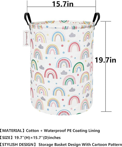 QUEENLALA Large Storage Basket,Laundry Hamper/Bathroom/Home Decor/Collapsible Round Storage Bin,Boys and Girls Hamper/Boxes/Clothing（Round-Rainbow）