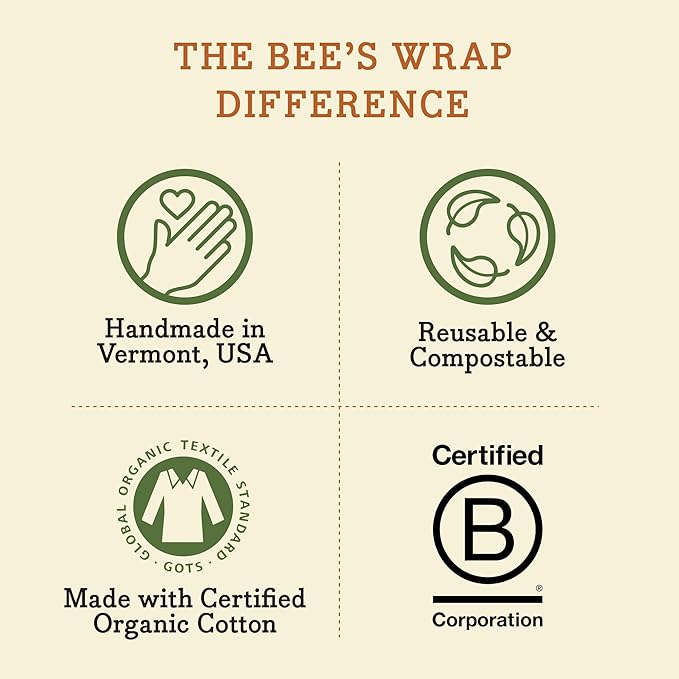 Bee's Wrap Beeswax Wraps for Food - 3 Pack of Assorted Beeswax Wraps - Small, Medium & Large Wrap - Plastic Free Made in USA Reusable Natural Food Wrap - Bees & Bears Print