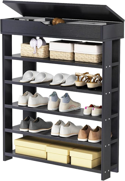 sogesfurniture 5-tier Wooden Shoes Rack Organizer with Storage Compartment, Free Standing Shoe Storage Shelf for Entryway, Living Room, Hallway, Doorway (29.5" Black)