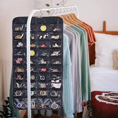 Bloss Hanging Jewelry Organizer for Closet, 80 Pockets Earring Holder Organizer and storage, Earring Organizer Hanging Jewelry Holder Storage for Women Gift, Wall Earring Holder for Girls, Black