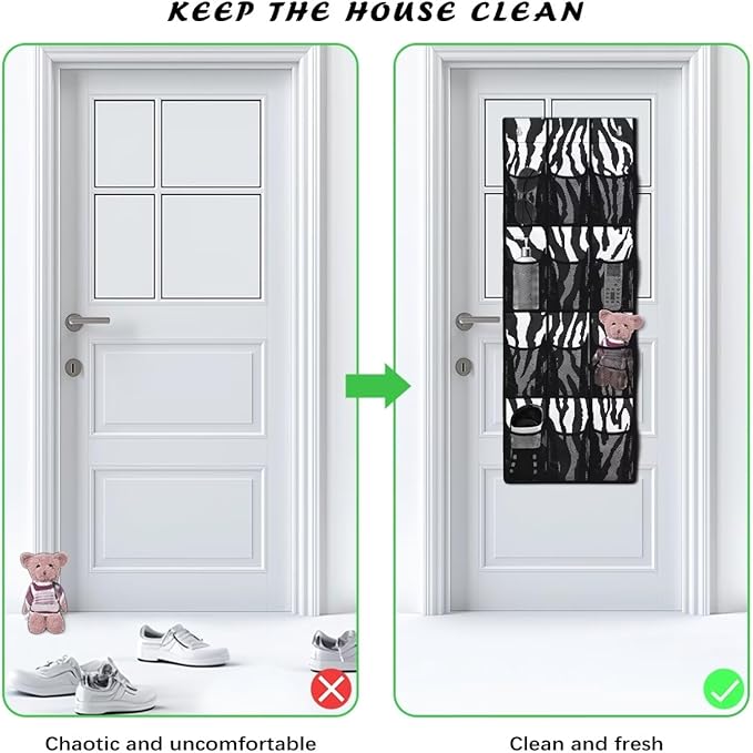 Zebra Stripes Shoe Organizer Over The Door 12 Pockets Shoe Holder Hanger for Living Room Space Saving Back Door Storage Organizer Easy to Install Wall Hanging Storage